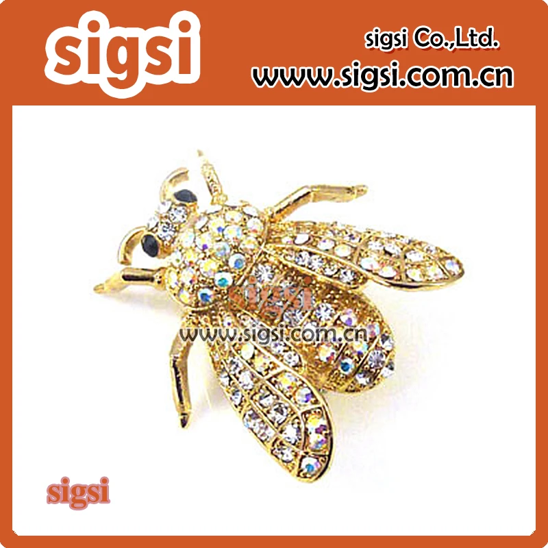 100pcs wholesale gold plated purple/yellow insect beetle shape rhinestone brooch pin