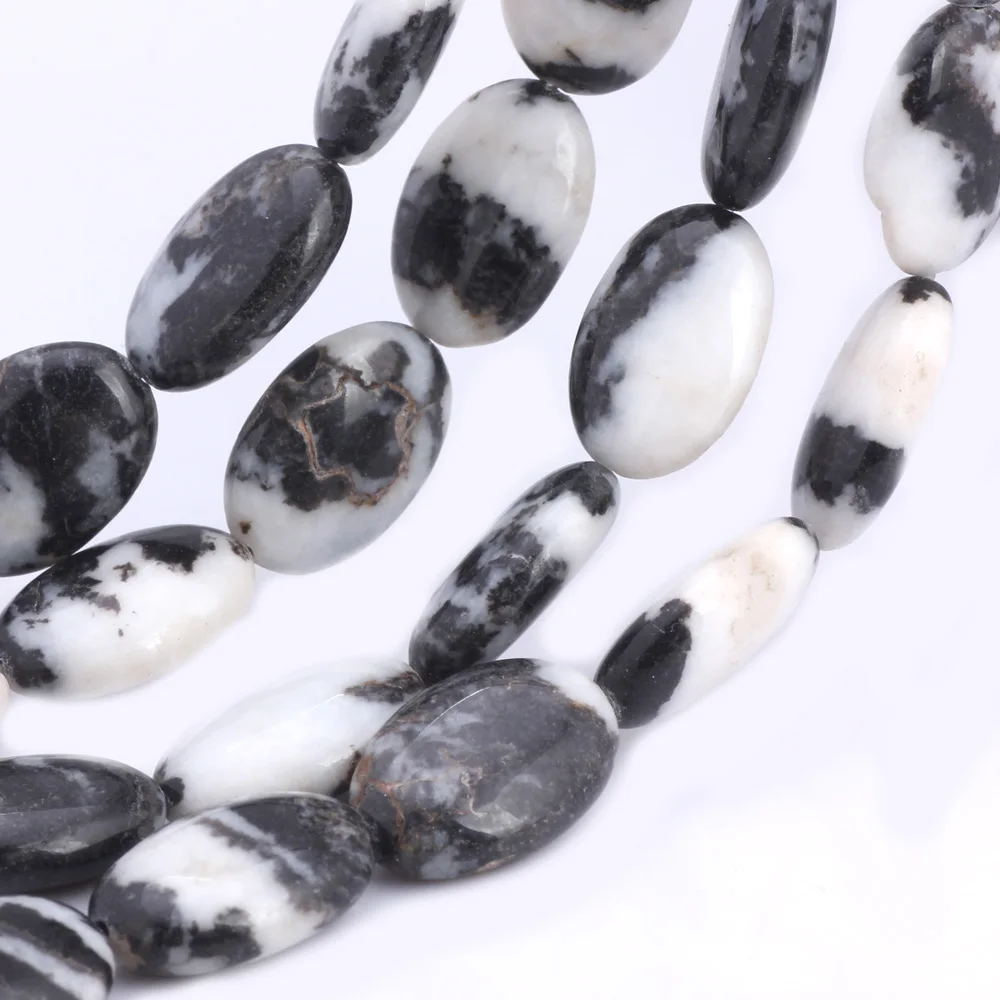 

OlingArt 13*18mm Natural Stone beads oval Zebra pattern stone Black and white Fashion Necklace bracelet earrings for jewelry