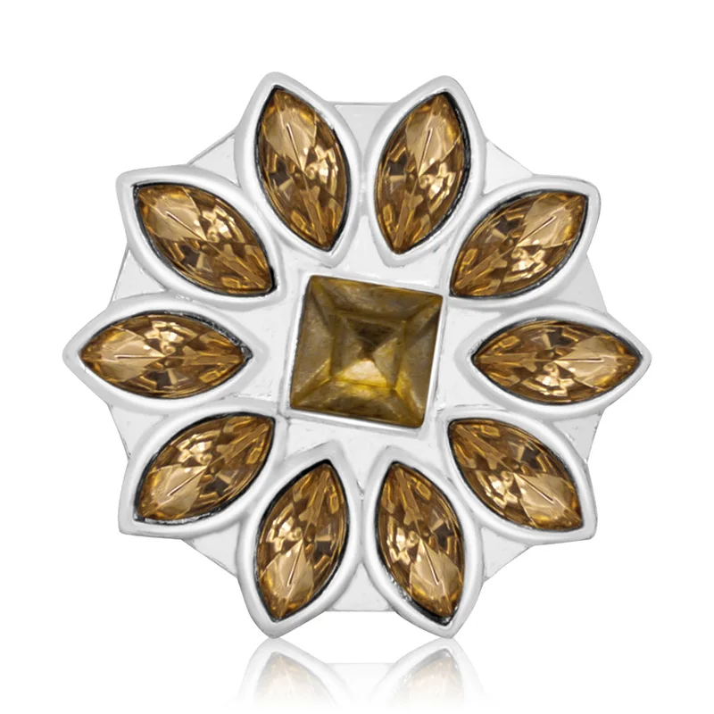 New KZ3043 Beauty Charm Round pure Crystal Flower 18MM Metal snap buttons for DIY snap jewelry wholesale