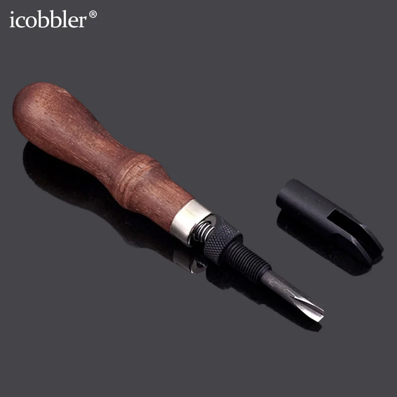 Leather Craft Tool Wood Handle Durable V Type Push Grooving Device Adjustable Groover Gouge Creasing Device Tools