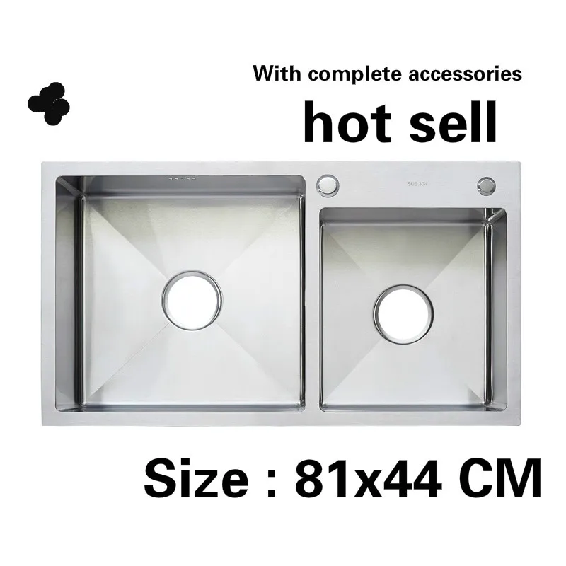 

Free shipping Household Kitchen sink durable manual 3 mm thick food grade stainless steel vogue double groove 810 x440 MM