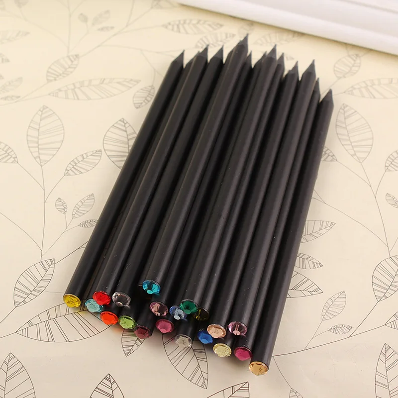 Hot sell 100pcs diamond black wood pencil student kids pencils for school office writing HB standard pencil graphite wholesale