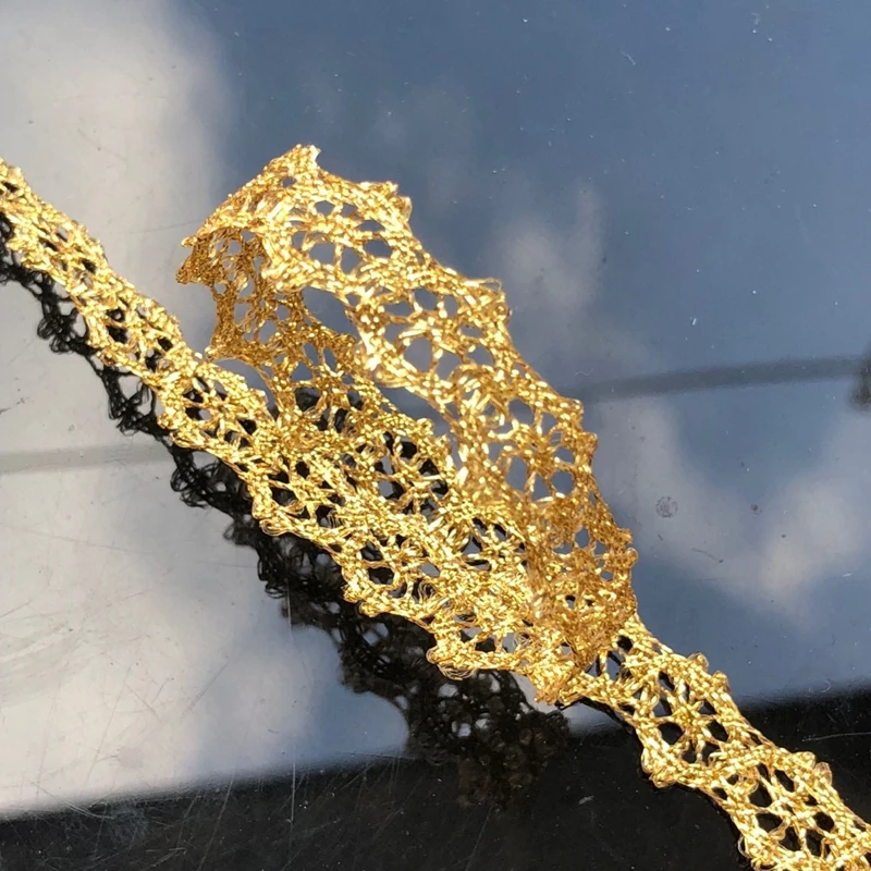 1cm Crocheted Gold Lace Trimming Ribbon Tape diy Wedding Cosplay Clothes Sewing fabric Handmade Headwear Ornaments