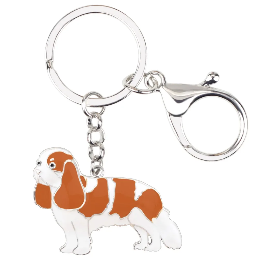 Bonsny Enamel Metal Cavalier King Charles Spaniel Dog Key Chains Keychain Rings Anime Jewelry For Women Girls Handbag Car Charms