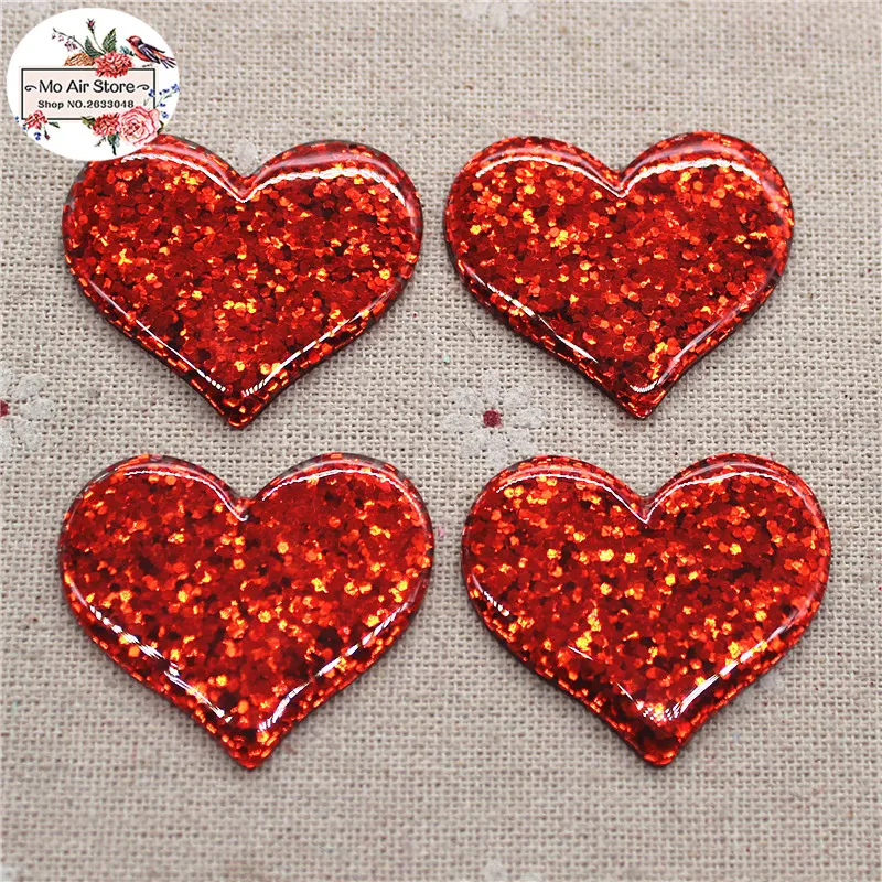 10pcs Shiny Biling Heart Resin Flat back Cabochon Art Supply Decoration Charm Craft DIY 30x36mm