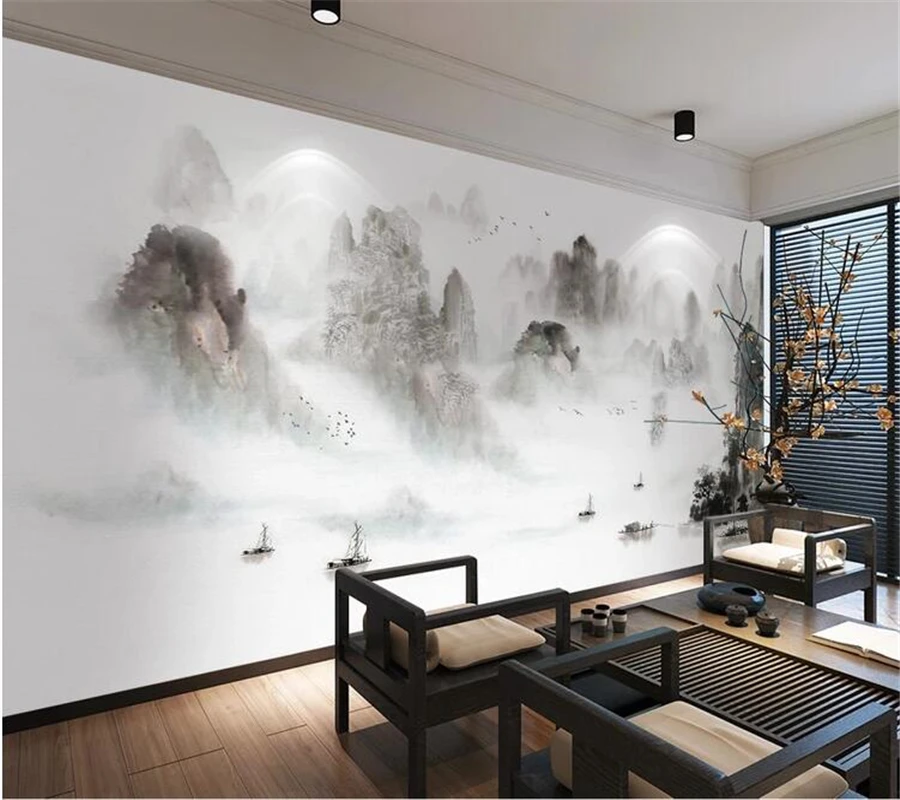 wellyu Custom Wallpaper papier peint mural 3d New Chinese ink artistic conception landscape background wall painting behang