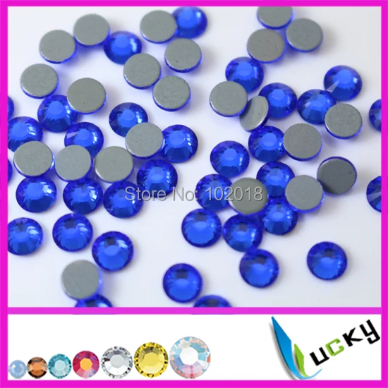 Top quality Sticker on DMC Rhinestones Copy swarov 2038 ss6/2mm Sapphire Color Flat back hotfix rhinestones 1440pcs per bag