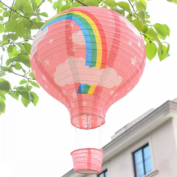 5 Pieces 12 Inch 30cm Pink & Blue Rainbow Hot Air Balloons Hanging Paper Lanterns For Baby Shower Kids Birthday Party Decoration