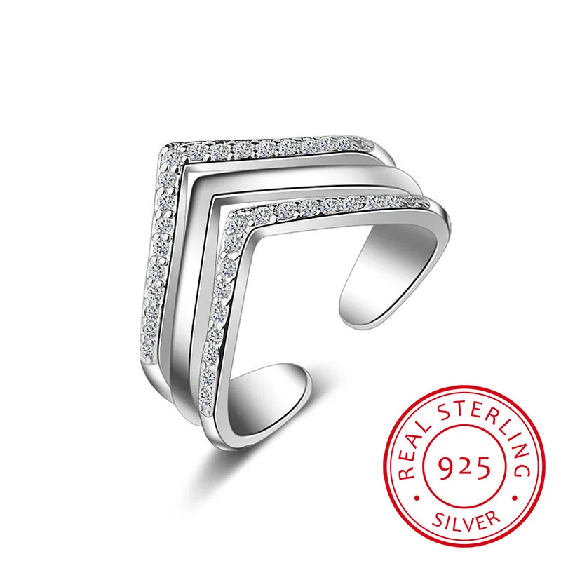 925 Sterling Silver Rings dla kobiet wielowarstwowe geometryczne mozaika Cz cyrkonia z możliwością zmiany rozmiaru pierścionki Bague S-r207