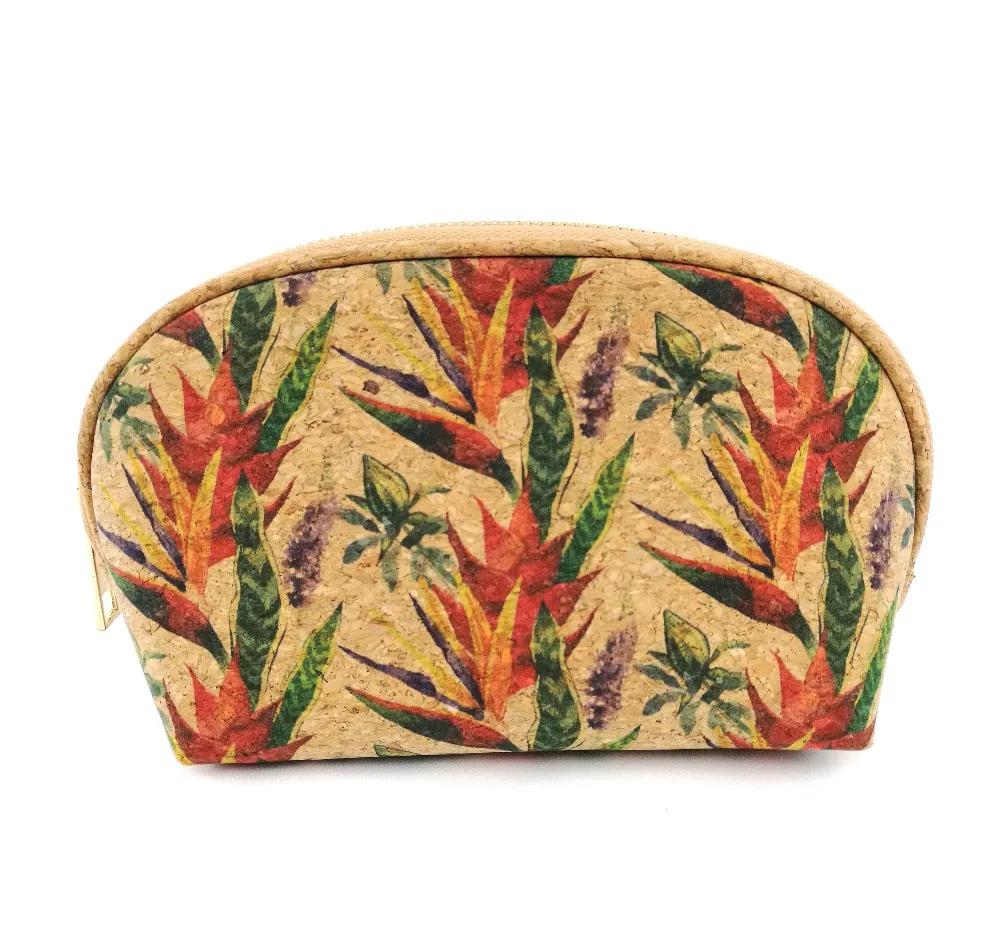 WOMEN FLORAL CORK COSMETIC BAGS NEW STYLE VINTAGE WOODEN ZIPPER BAGS STORAGE PURSE