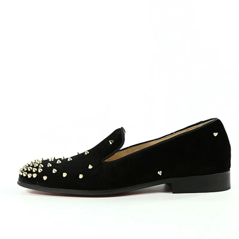 Black Velvet Casual Men Spike Studded Loafers Designer Flats Rivets Shoes Men Dress Shoes moccasin zapatos hombre