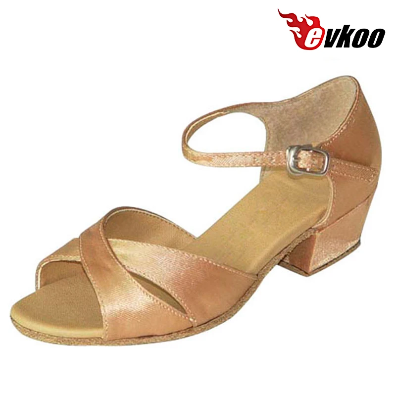 Evkoodance Girls Satin Ballroom Shoes Handmade 3cm Low Heel High Quality Free Ship Low Heel 5 colors can be choose Evkoo-357