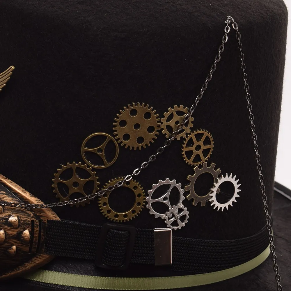 Steampunk kapelusz mężczyźni kobiety gogle Feather Gears nakrycia głowy Goth Lolita czarne kapelusze najlepsze kapelusze