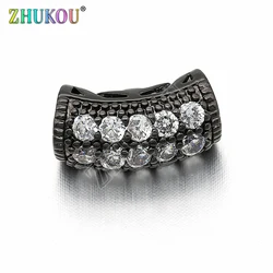 6*13mm Brass Cubic Zirconia Curved Tube Beads, Mixed Color, Hole: 3.5mm, Model: VZ162