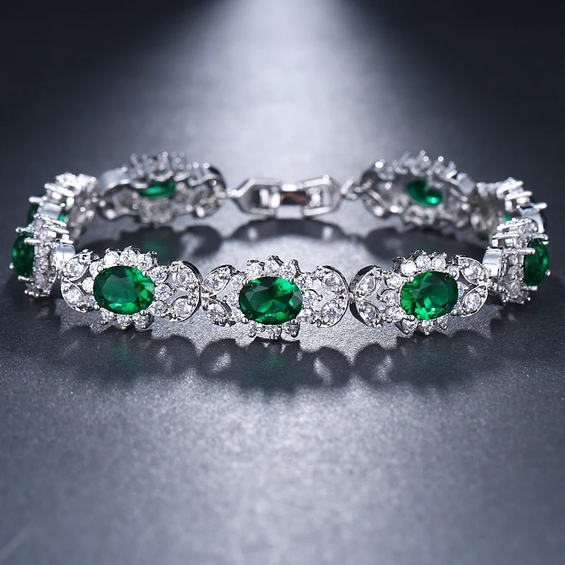EMMAYA New Arrival Oval Shape Multicolor Green Blue CZ Cubic Zirconia Slider Chain Bracelets For Women Christmas Jewelry