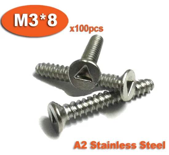 

100pcs DIN7991 M3 x 8 A2 Stainless Steel Triangle Slot Countersunk Head Tamper Proof Security Screw Screws