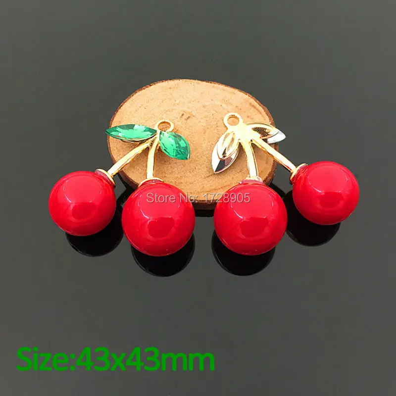 Vintage Red Cherry Charm Pendants with Green Crystal 10pc Big 43mm Alloy Pendant for DIY Necklaces Bracelets Jewelry Accessories