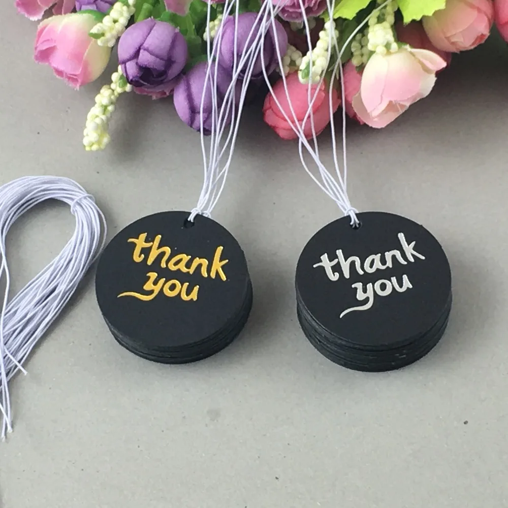 

1000PCS Thank You Tags+1000PCS Strings Black Packaging Labels DIY Price Tag/Gift Tags for Handmade cake/garment/Gift box