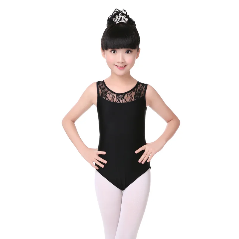 Costume de danse pour enfants, justaucorps de Ballet, jupe en dentelle noire pour filles, costume d'exercice, 100-160cm