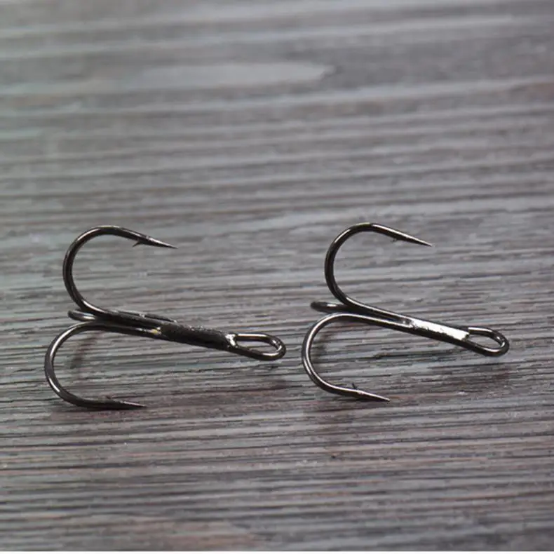 100PCS Gray High Carbon Steel Fish Hook 10# 12# Treble Hooks Fishing Tackle For Bass Soft bait