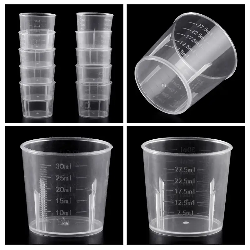 10Pcs Laboratory Bottle Lab Test Measuring 30ml Container Cups with Cap Plastic Liquid Measuring Cups