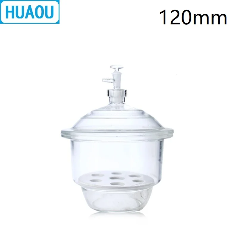 HUAOU 120mm Vacuum / Normal Desiccator Transparent / Brown Glass with Ground - In Stopcock Porcelain Plate Lab Drying Equipment