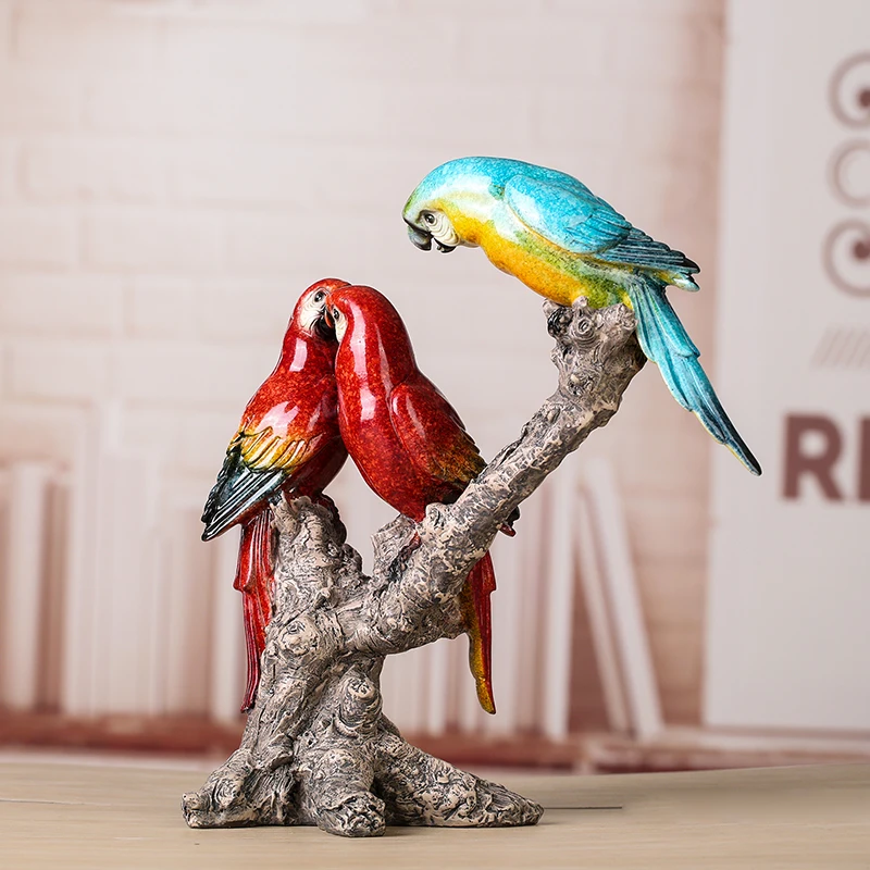 Vivid Parrot Sculpture Enameled Resin Bird Budgerigar Statue Lovers Ornament Art Collection Craft Room Decoration Accessories