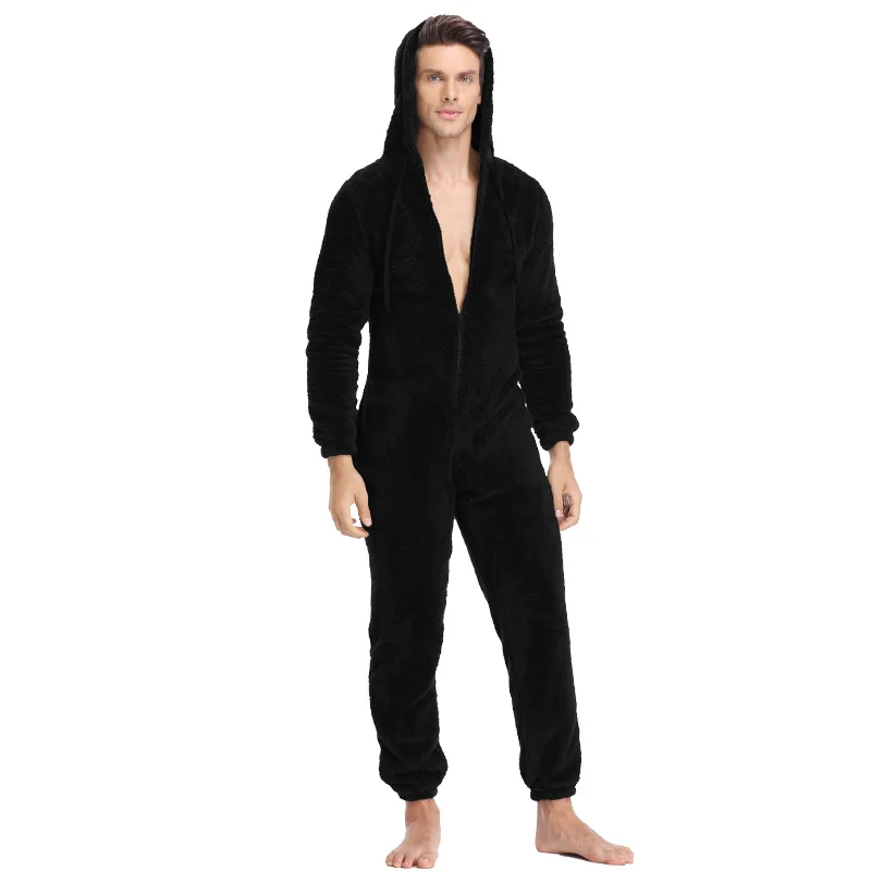 Men Plush Teddy Fleece Pajamas Winter Warm Pyjamas Jumpsuit Plus Size Sleepwear Kigurumi Hooded Pajama Sets For Adult Men