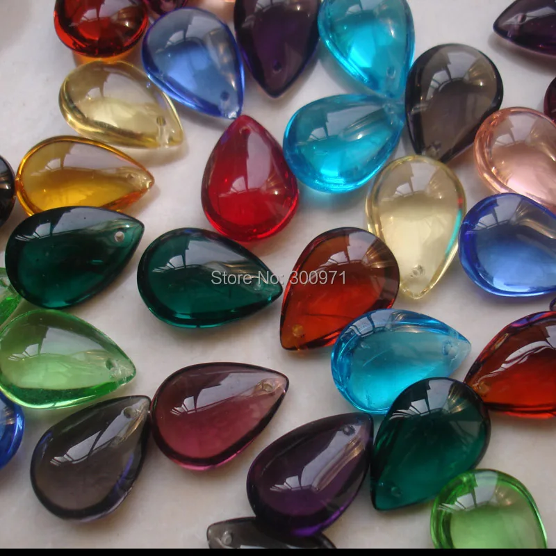 

free shipping 500pcs 18 colors mixed 16x22mm crystal glass beads drop oval pendant