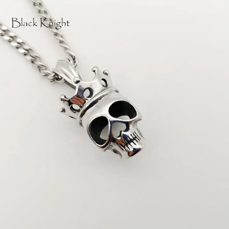 

Black Knight Silver color Stainless steel Crown skull pendant necklace mens fashion punk crown skull necklace jewelry BLKN0737