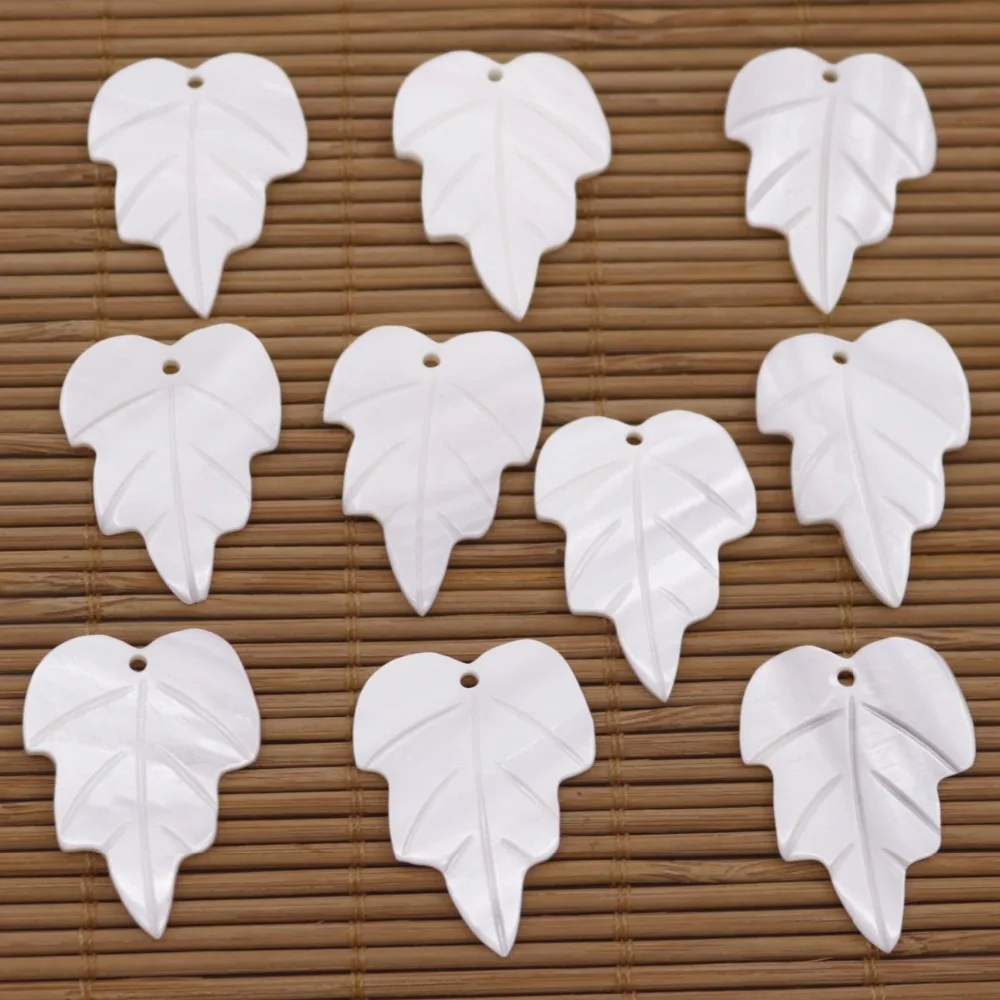 10 PCS 22mmX30mm Natural White Mother of Pearl Leaf Shell Charms Pendant  Loose