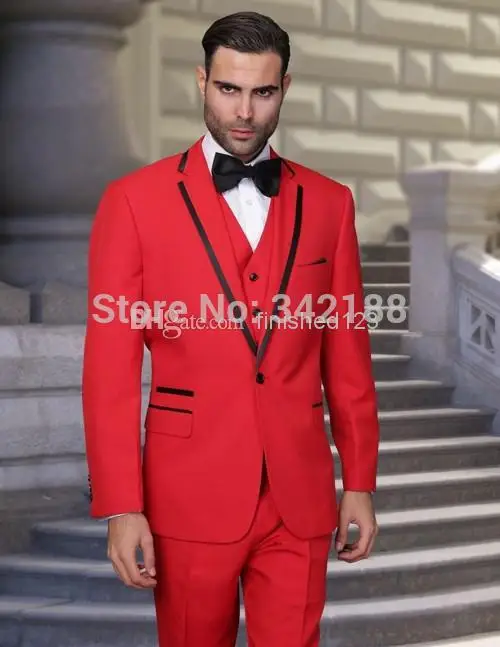 

FREE shipping/Custom Made Handsome One Button Red Groom Tuxedos Notch Lapel Best Man Groomsman Men Wedding Suits Bridegroom suit