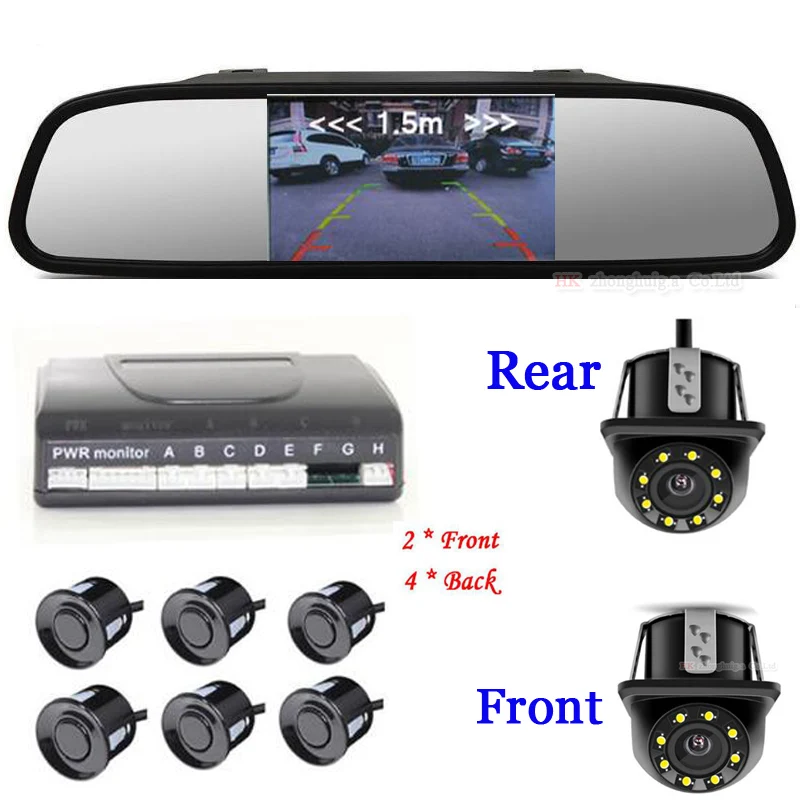 

2018 Dual Core Car Video Parking Sensor Reversing Radar Video all-in-one Connect 5'' Car Mirrir Monitor & Rearview/Front Camera