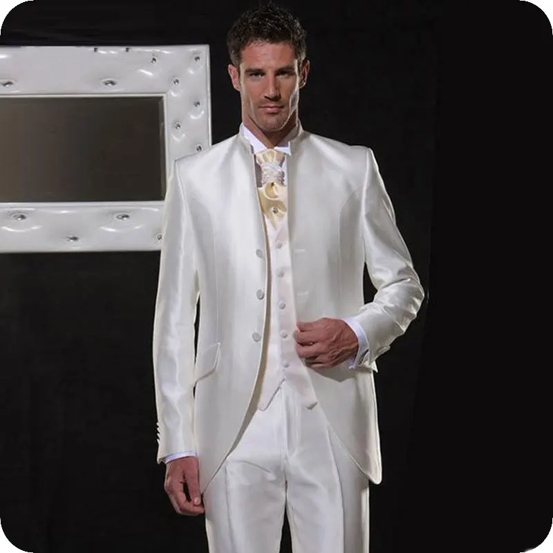 

Vintage Italian White Men Suits Wedding Slim Fit Man Blazer Stand Lapel Costume Homme Jacket 3Piece Pants Vest Groom Tuxedos