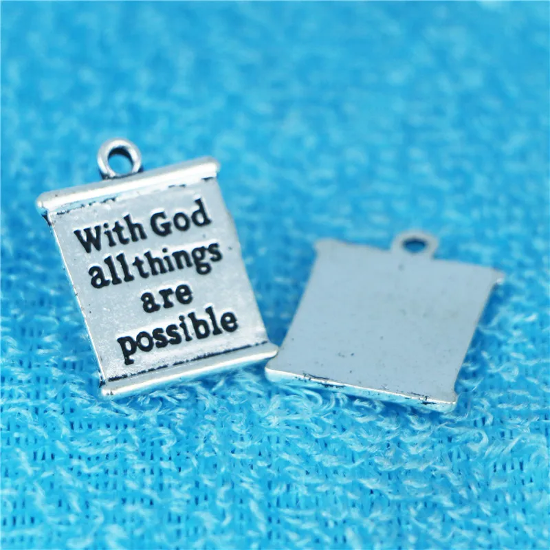 10pcs/Lot 18mm*23mm With God All Things Are Possible Adage Words Letter Charms For Diy Jewelry Making
