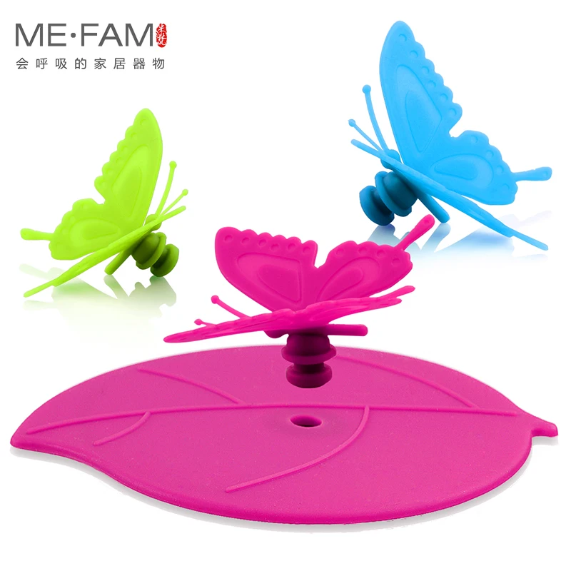 ME.FAM Fashion Colorful Lovely 3D Butterfly + Leaves Silicone Cup Cover 10.5 cm Dustproof Seal Lid Glass Ceramic Plastic Mug Cap