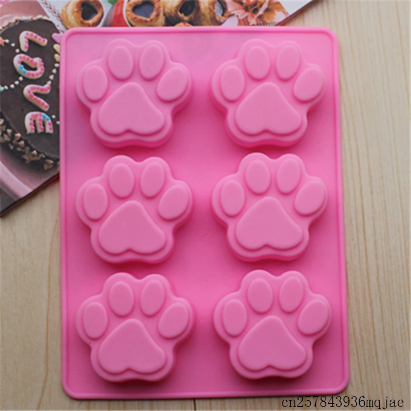 

50pcs Silicone 6 Lattices Cake Moulds Cat Paw Footprint Soap Mold Ice Molds