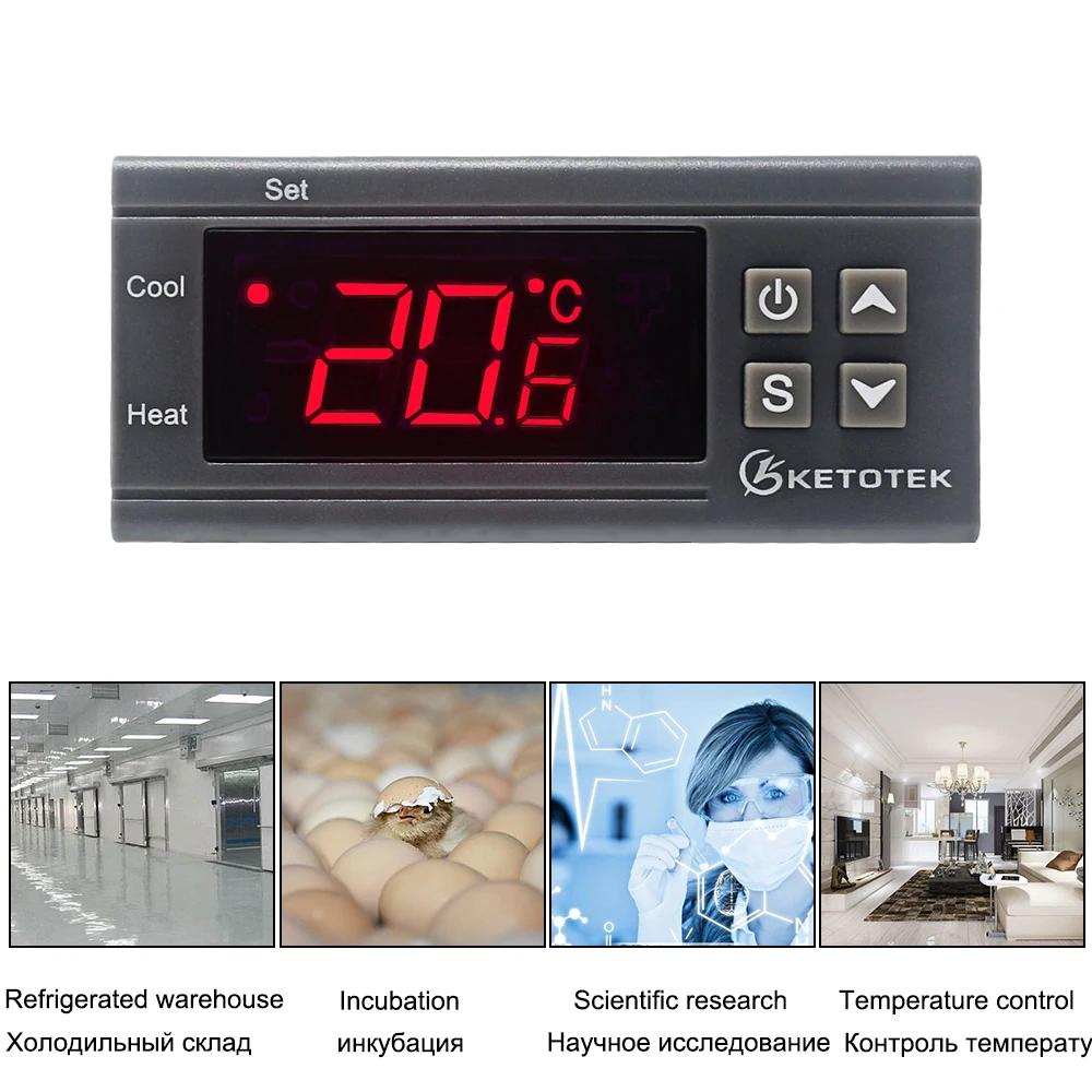 KT1000 Digital Temperature Controller 10A C/F 12V 24V 220V Two Relay Incubator Temperature Thermostat With Heater And Cooler