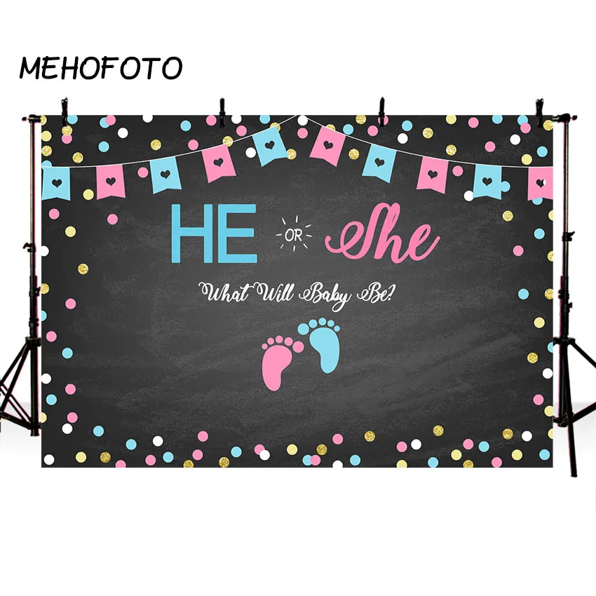 Gender Reveal Backdrop Blackboard He or She Baby Shower Party Decoration Banner Event Photo Background for Photography