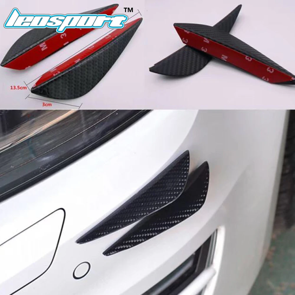 HOT 2pcs Carbon fiber Fit Front Bumper Lip Splitter Fins Body Spoiler Canards Valence Chin