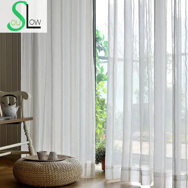 Slow Soul New Screen Striped Curtains Tulle And Kitchen Gordijnen Sheer Living Room CurtainsFor Rideau Voilage Drapes White