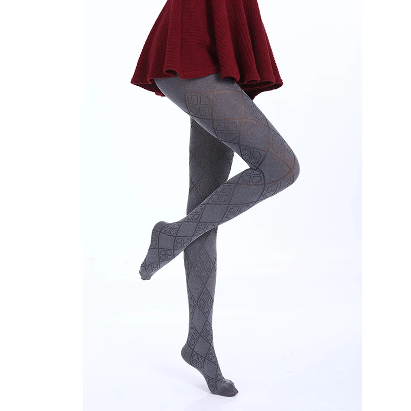 Hot Spring Autumn Tights 280 Denier Not Opaque Plaid Pattern Jacquard Velvet Pantyhose, Sexy and High Elasticity