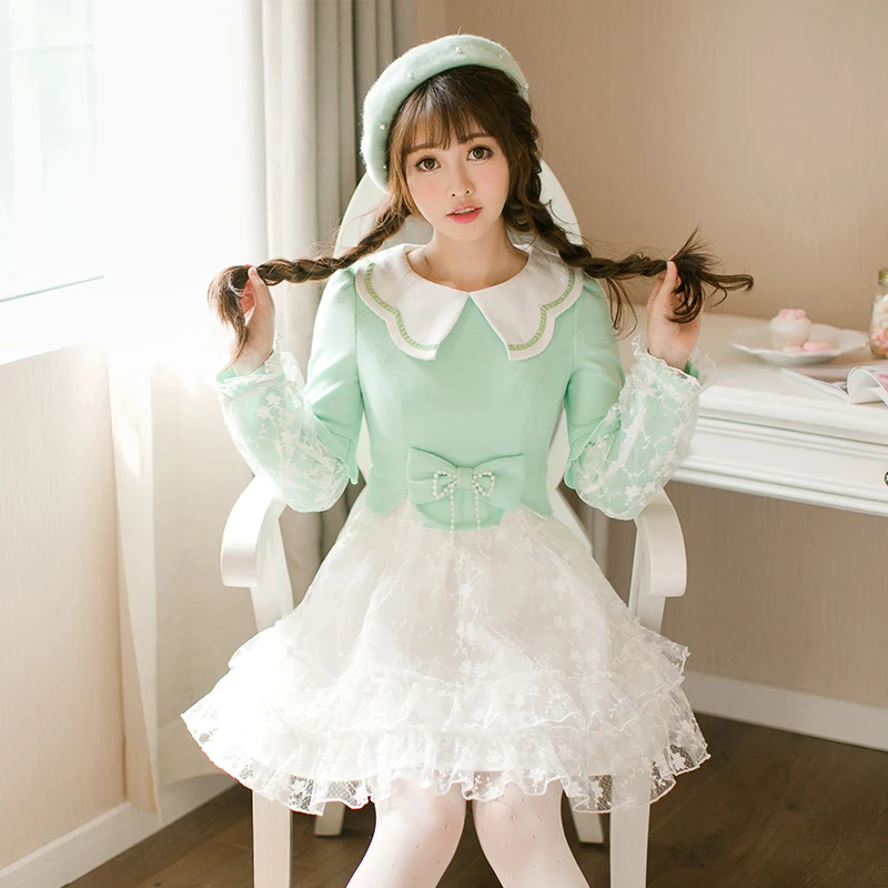 Princess sweet lolita dress Candy rain original autumn women's day sweet college wind lace bow dress Princess C22CD7214