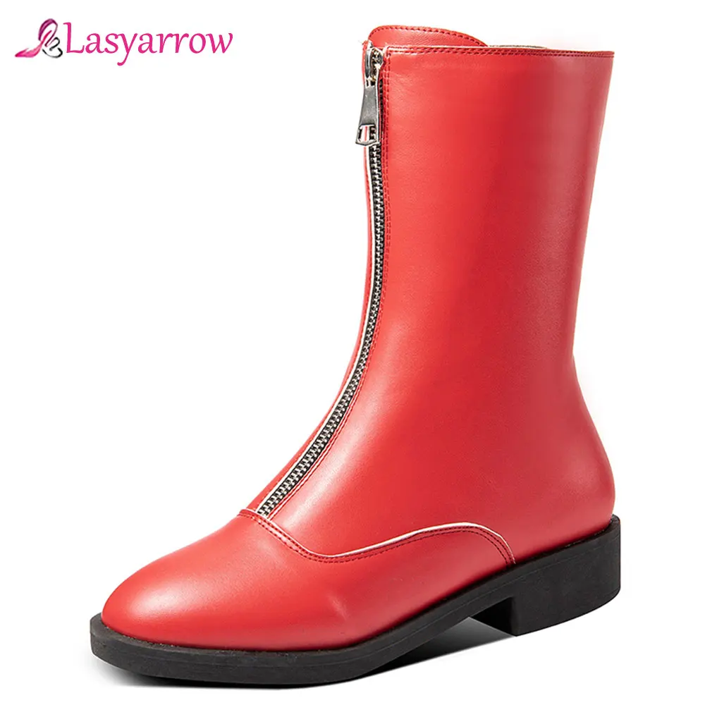 

Lasyarrow Fashion Square Heels 2019 mid-calf Boots Woman Shoes Zipper fashion cool designer Comfortable Shoes Women Boots J995