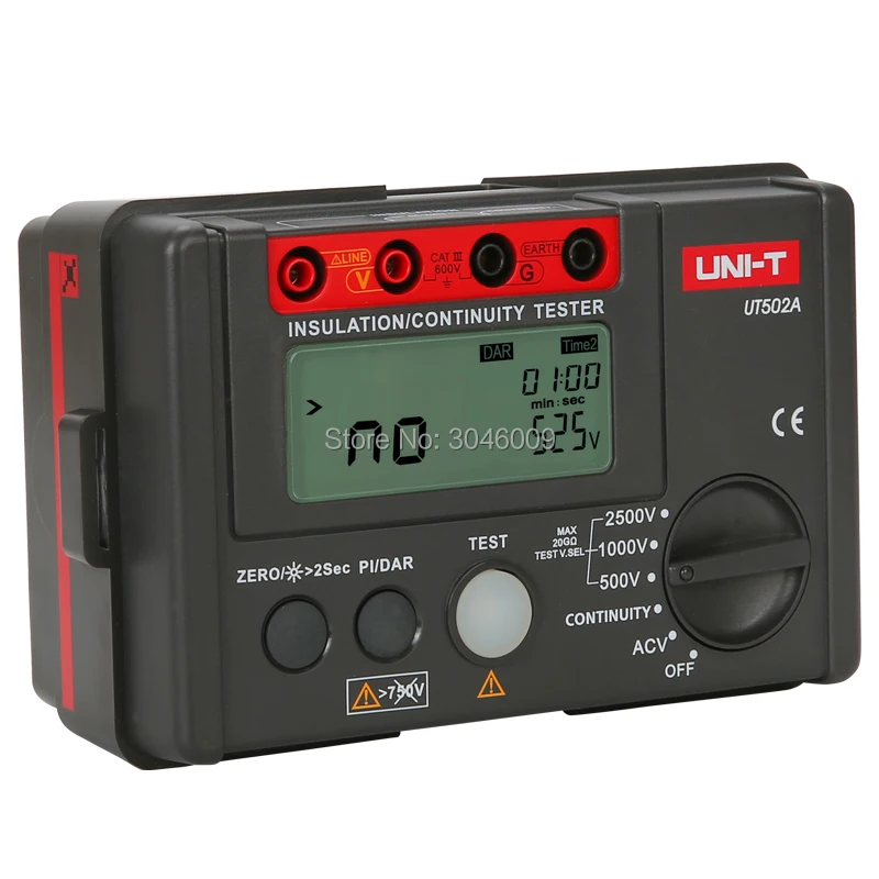 UNI-T UT502A Insulation Resistance Tester 2500V Digital Megohmmeter High Voltage / Overload Indicator LCD Backlight