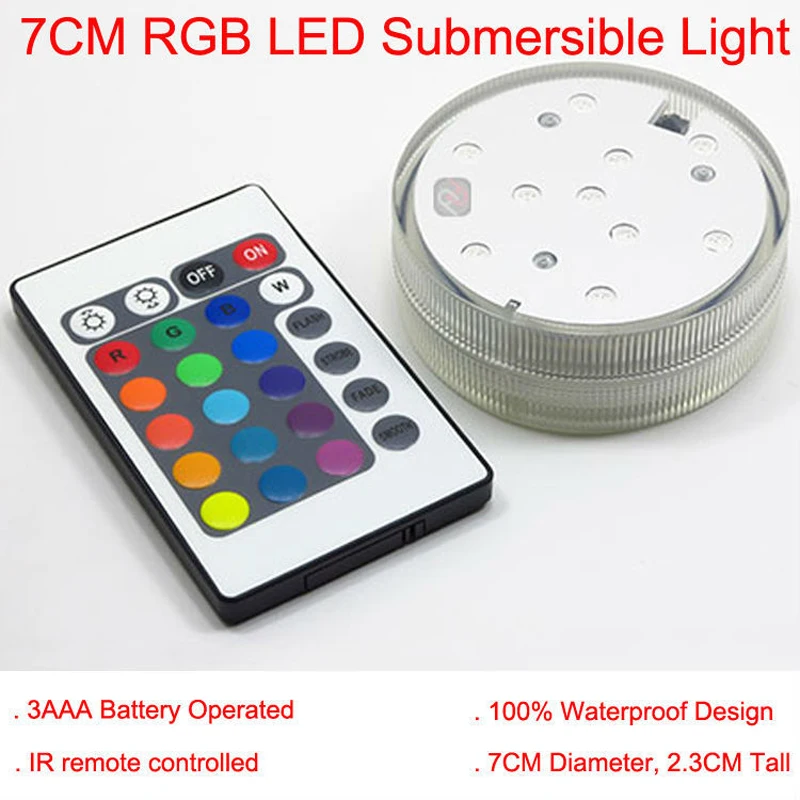 

20 pieces/lot 3AAA Battery Operated 2.8inch Waterproof Submersible Multicolors RGB LED Under Vase Light Base With Remote Control