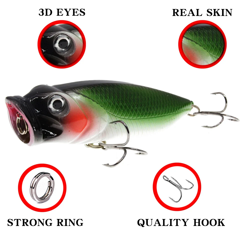 1pcs Topwater Popper Fishing Lures 3D Eyes Crankbait Wobbler Fishing Tackle 5 Colors Available Hard Baits Wholesale