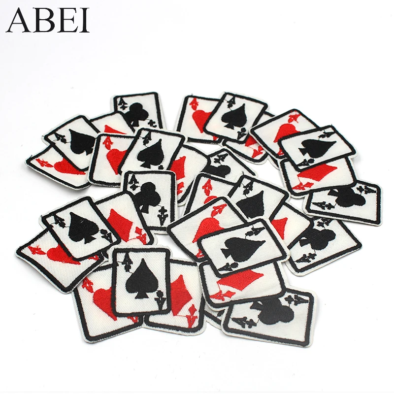 5pcs/lot Embroidered Playing cards Patches Iron On poker badge for Coats Jeans Decoration Diy Clothing Stickers Sewing Patches