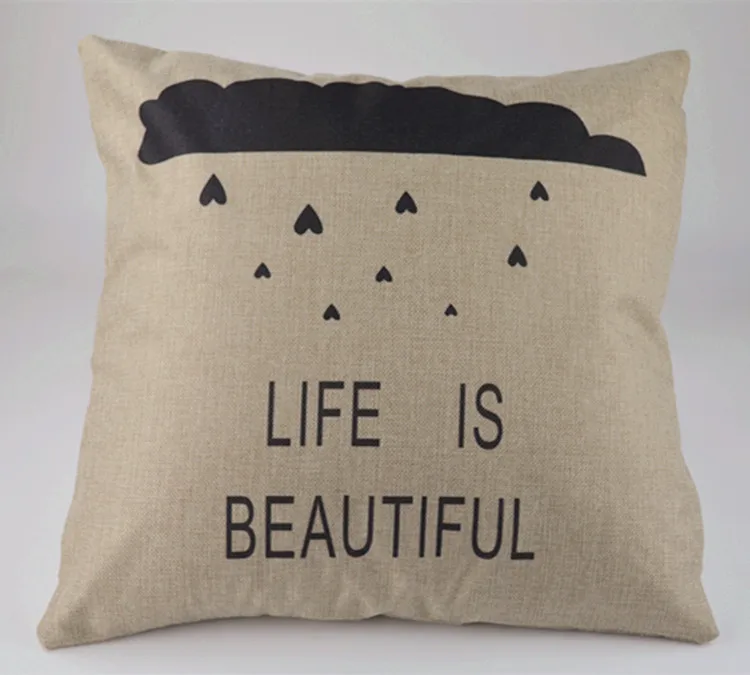 

2pc Life is Beautiful Printing Cushion Cover Linen Cushion cover Highg Quality Car cushion case Soft Pillow Case