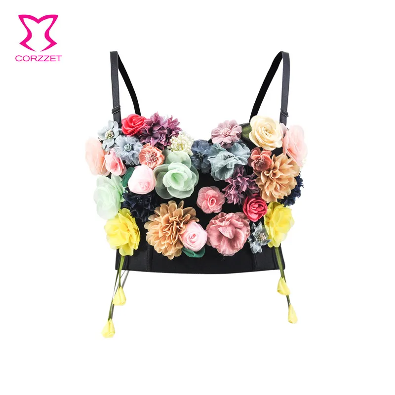 

Corzzt New Sexy Bustiers Corset Top Women Sexy Multi-color Flower Appliques Crop Tops Ladies Corset Bustier Bra